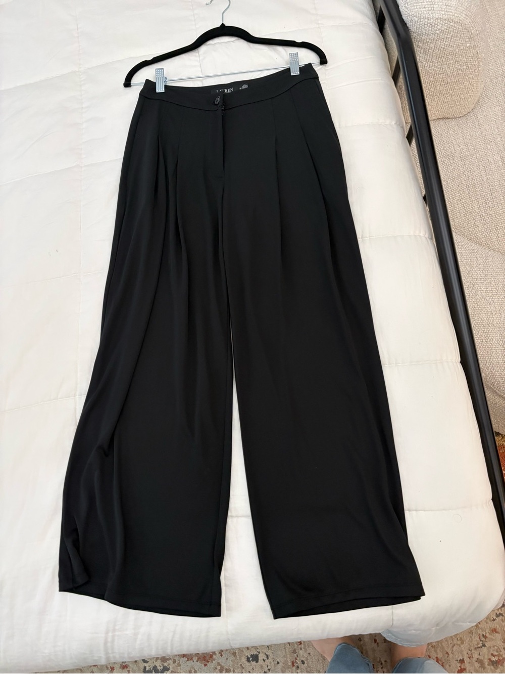 Polo Ralph Lauren Pleated Stretch Jersey Wide Leg Pant- Black - Picture 5 of 7